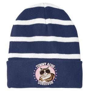 Funny Cat Stomach Ache My Tummy Hurts Tummy Ache Survivor Striped Beanie with Solid Band