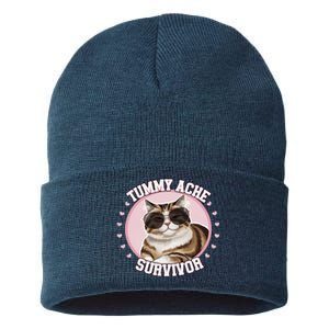 Funny Cat Stomach Ache My Tummy Hurts Tummy Ache Survivor Sustainable Knit Beanie