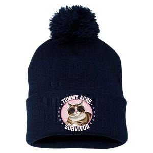 Funny Cat Stomach Ache My Tummy Hurts Tummy Ache Survivor Pom Pom 12in Knit Beanie