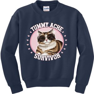 Funny Cat Stomach Ache My Tummy Hurts Tummy Ache Survivor Kids Sweatshirt