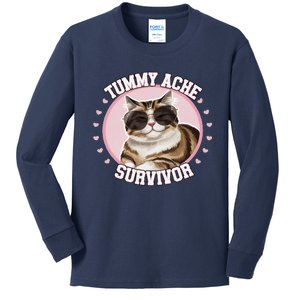 Funny Cat Stomach Ache My Tummy Hurts Tummy Ache Survivor Kids Long Sleeve Shirt