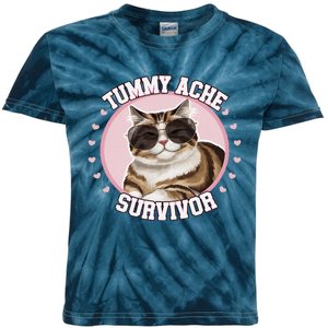 Funny Cat Stomach Ache My Tummy Hurts Tummy Ache Survivor Kids Tie-Dye T-Shirt