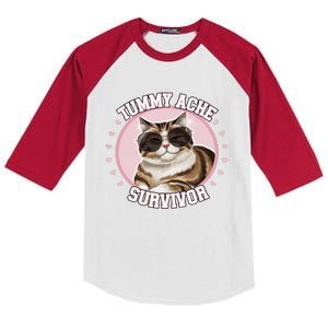 Funny Cat Stomach Ache My Tummy Hurts Tummy Ache Survivor Kids Colorblock Raglan Jersey