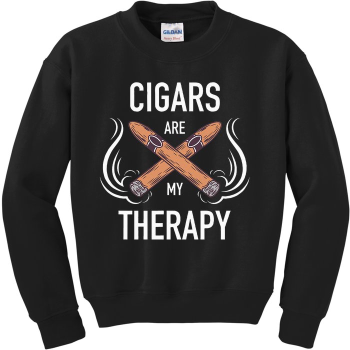 Funny Cigar Smoker Cigars Are My Therapy Gift Kids Sweatshirt