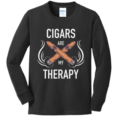 Funny Cigar Smoker Cigars Are My Therapy Gift Kids Long Sleeve Shirt