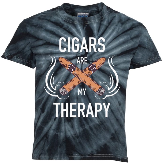 Funny Cigar Smoker Cigars Are My Therapy Gift Kids Tie-Dye T-Shirt