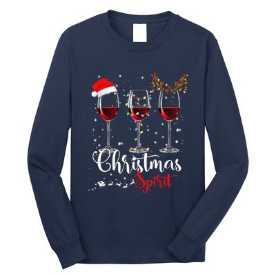 Funny Christmas Spirits Glasses Of Wine Xmas Holidays Party Long Sleeve Shirt