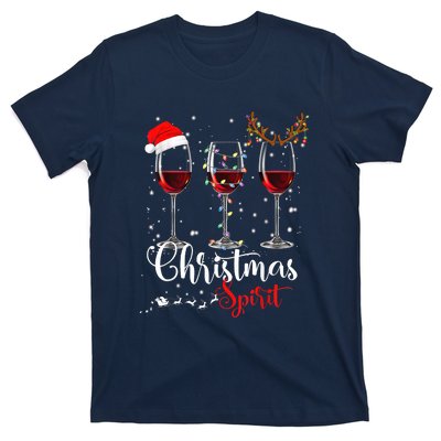 Funny Christmas Spirits Glasses Of Wine Xmas Holidays Party T-Shirt