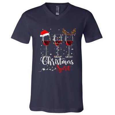 Funny Christmas Spirits Glasses Of Wine Xmas Holidays Party V-Neck T-Shirt