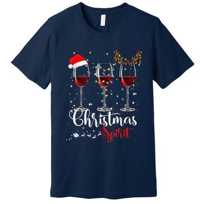 Funny Christmas Spirits Glasses Of Wine Xmas Holidays Party Premium T-Shirt