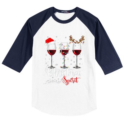 Funny Christmas Spirits Glasses Of Wine Xmas Holidays Party Baseball Sleeve Shirt