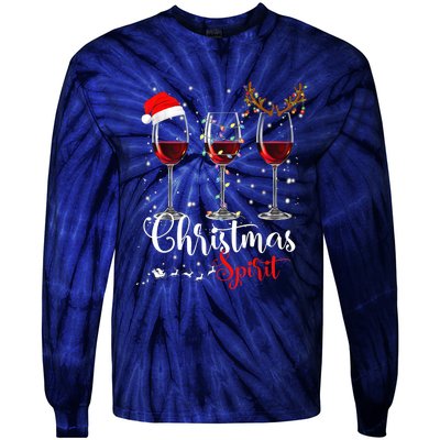 Funny Christmas Spirits Glasses Of Wine Xmas Holidays Party Tie-Dye Long Sleeve Shirt