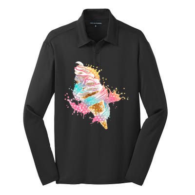 Fun Colorful Summer Time Vanilla Ice Cream Silk Touch Performance Long Sleeve Polo