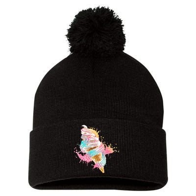 Fun Colorful Summer Time Vanilla Ice Cream Pom Pom 12in Knit Beanie