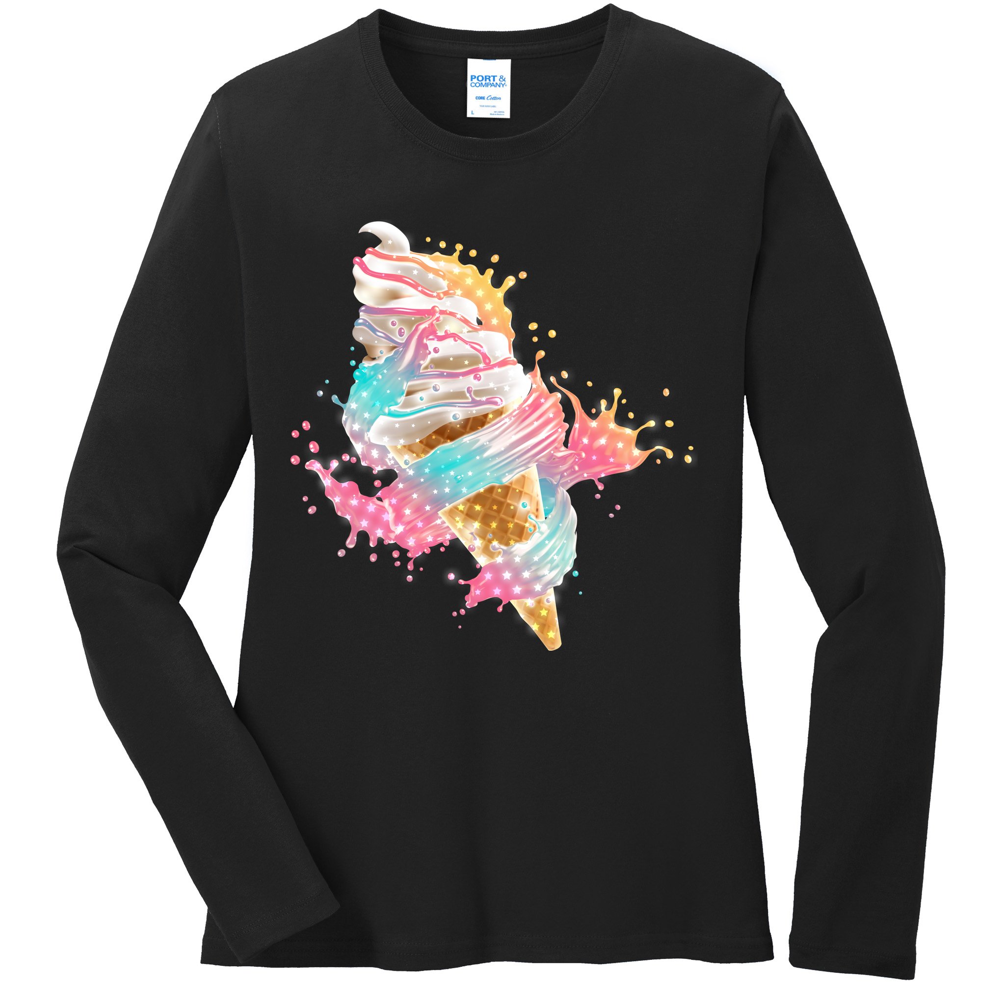 Fun Colorful Summer Time Vanilla Ice Cream Ladies Long Sleeve Shirt