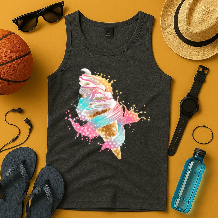 Fun Colorful Summer Time Vanilla Ice Cream Tank Top