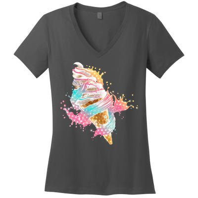 Fun Colorful Summer Time Vanilla Ice Cream Women's V-Neck T-Shirt