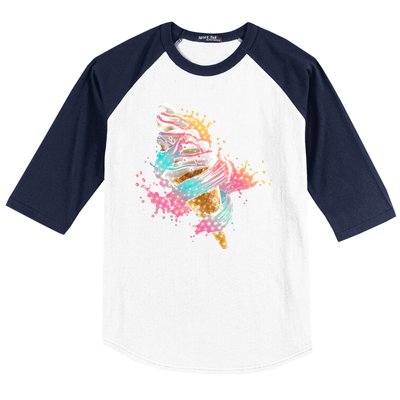 Fun Colorful Summer Time Vanilla Ice Cream Baseball Sleeve Shirt