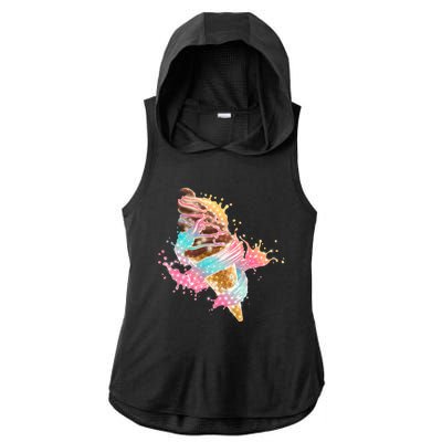 Fun Colorful Summer Time Chocolate Ice Cream Ladies PosiCharge Tri-Blend Wicking Draft Hoodie Tank