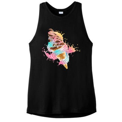 Fun Colorful Summer Time Chocolate Ice Cream Ladies PosiCharge Tri-Blend Wicking Tank