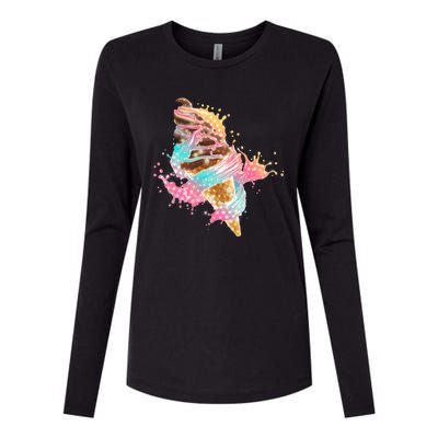 Fun Colorful Summer Time Chocolate Ice Cream Womens Cotton Relaxed Long Sleeve T-Shirt