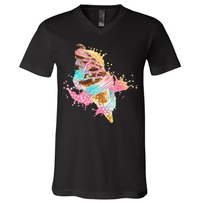 Fun Colorful Summer Time Chocolate Ice Cream V-Neck T-Shirt