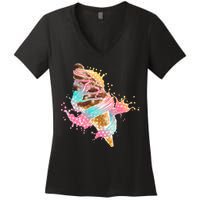 Fun Colorful Summer Time Chocolate Ice Cream Women's V-Neck T-Shirt