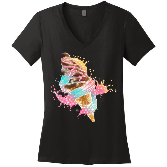 Fun Colorful Summer Time Chocolate Ice Cream Women's V-Neck T-Shirt