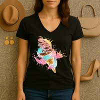Fun Colorful Summer Time Chocolate Ice Cream Women's V-Neck T-Shirt