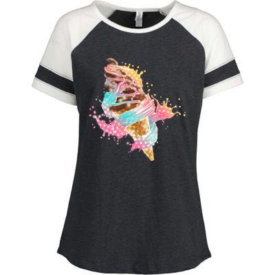 Fun Colorful Summer Time Chocolate Ice Cream Enza Ladies Jersey Colorblock Tee