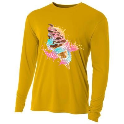 Fun Colorful Summer Time Chocolate Ice Cream Cooling Performance Long Sleeve Crew
