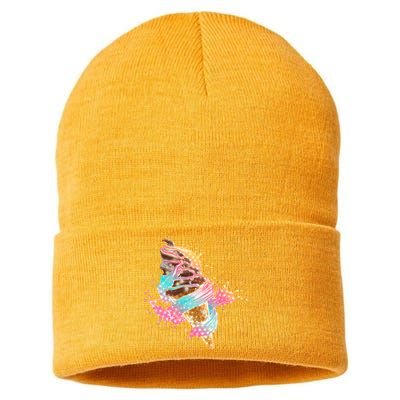 Fun Colorful Summer Time Chocolate Ice Cream Sustainable Knit Beanie