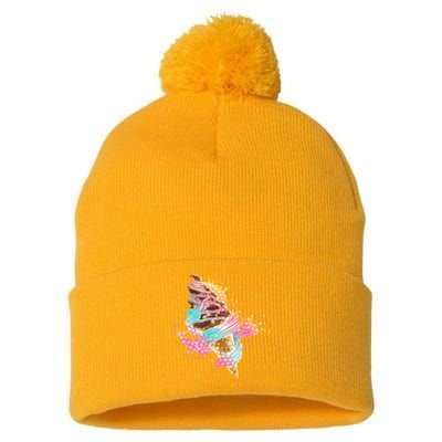 Fun Colorful Summer Time Chocolate Ice Cream Pom Pom 12in Knit Beanie