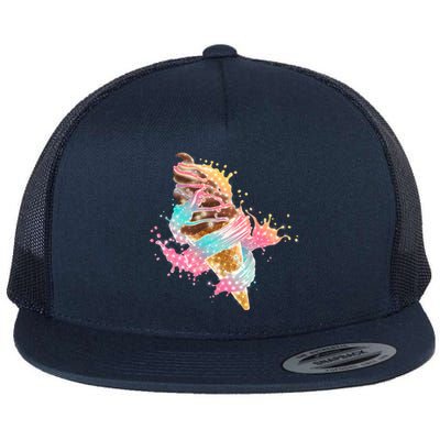 Fun Colorful Summer Time Chocolate Ice Cream Flat Bill Trucker Hat