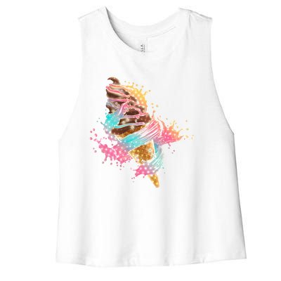 Fun Colorful Summer Time Chocolate Ice Cream Women's Racerback Cropped Tank