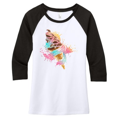 Fun Colorful Summer Time Chocolate Ice Cream Women's Tri-Blend 3/4-Sleeve Raglan Shirt