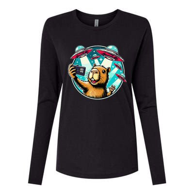 Funny Capybara Selfie With Ufos Womens Cotton Relaxed Long Sleeve T-Shirt