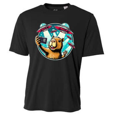 Funny Capybara Selfie With Ufos Cooling Performance Crew T-Shirt