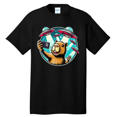 Funny Capybara Selfie With Ufos Tall T-Shirt