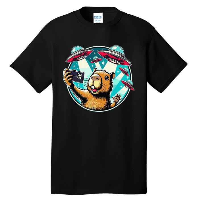 Funny Capybara Selfie With Ufos Tall T-Shirt