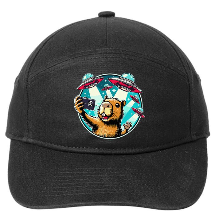 Funny Capybara Selfie With Ufos 7-Panel Snapback Hat