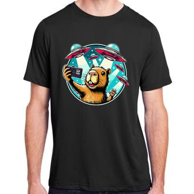 Funny Capybara Selfie With Ufos Adult ChromaSoft Performance T-Shirt