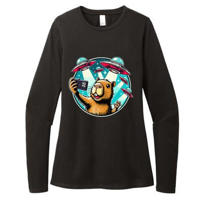 Funny Capybara Selfie With Ufos Womens CVC Long Sleeve Shirt