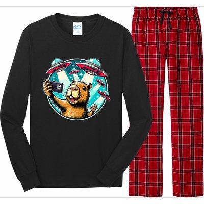 Funny Capybara Selfie With Ufos Long Sleeve Pajama Set