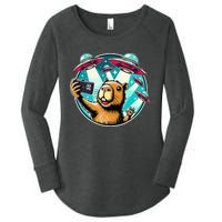 Funny Capybara Selfie With Ufos Women's Perfect Tri Tunic Long Sleeve Shirt