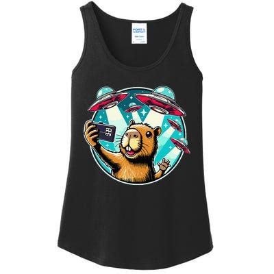 Funny Capybara Selfie With Ufos Ladies Essential Tank