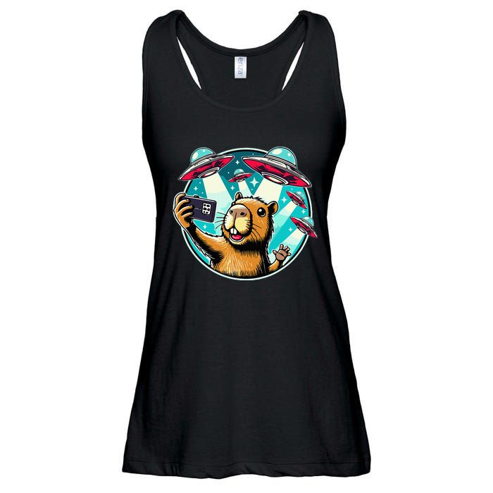 Funny Capybara Selfie With Ufos Ladies Essential Flowy Tank