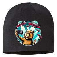 Funny Capybara Selfie With Ufos Sustainable Beanie