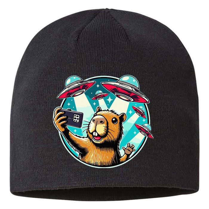 Funny Capybara Selfie With Ufos Sustainable Beanie