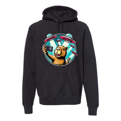 Funny Capybara Selfie With Ufos Premium Hoodie